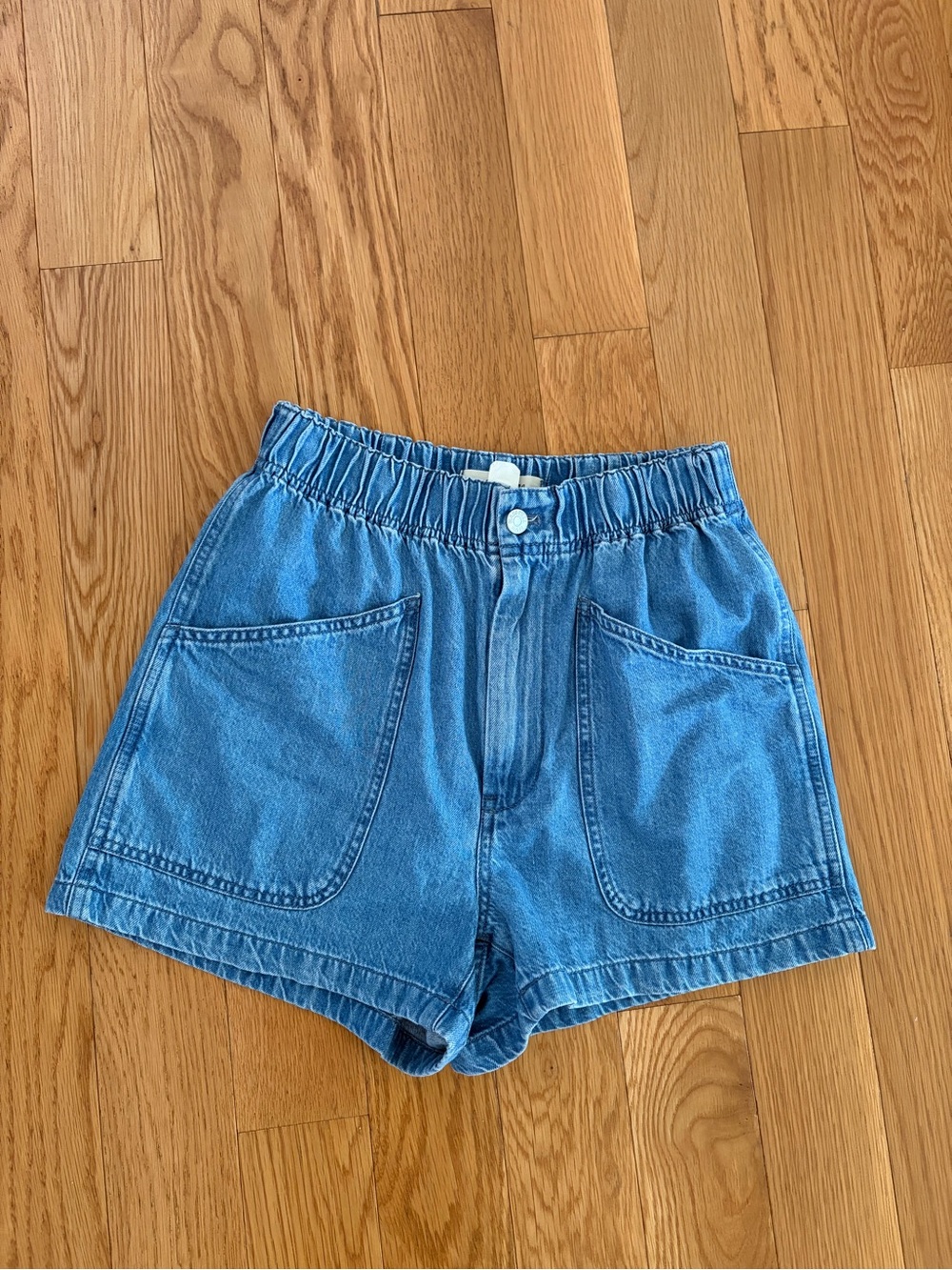 Madewell Elastic-Waist Blue Denim Pocket Shorts